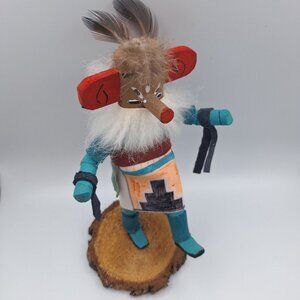 Kachina Handmade Doll Signed 7 Inch Hill AM Native American Indian Art Wood Fur